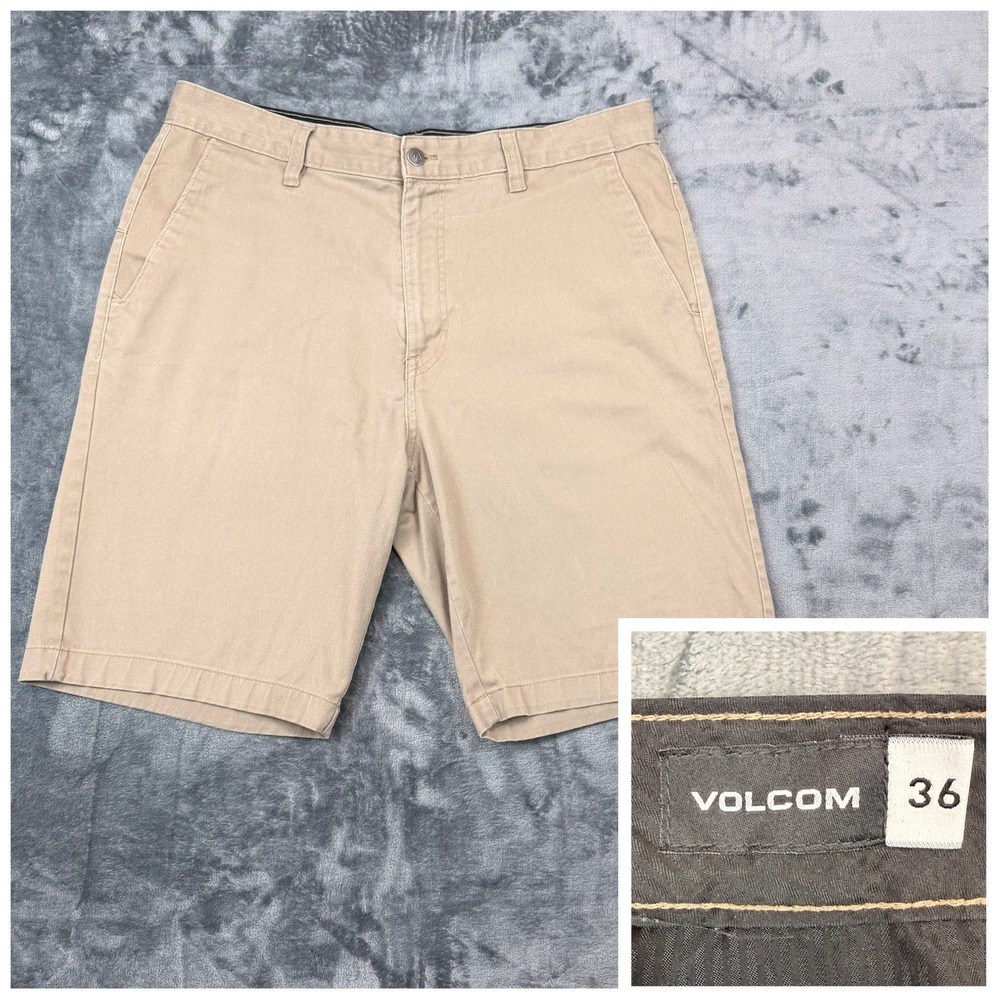 Volcom Mens Frickin Modern Stretch Chino Shorts Khaki Tan Size 36 Skateboarding
